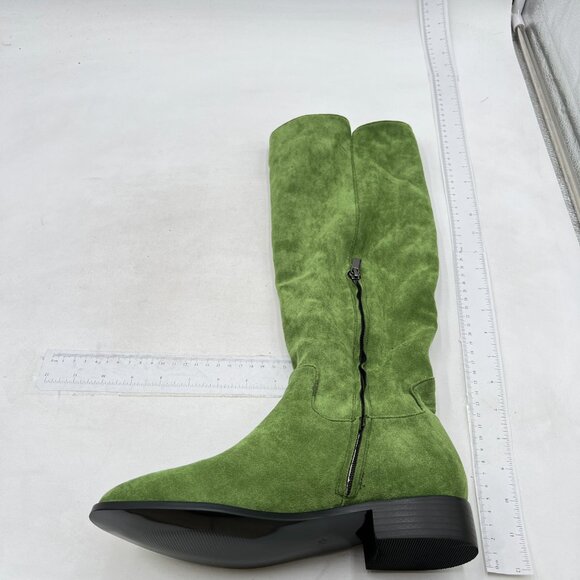 Green Almond Toe Knee High Boots with Partial Zipper Stretchy Dressy Long Boot - Picture 3 of 7